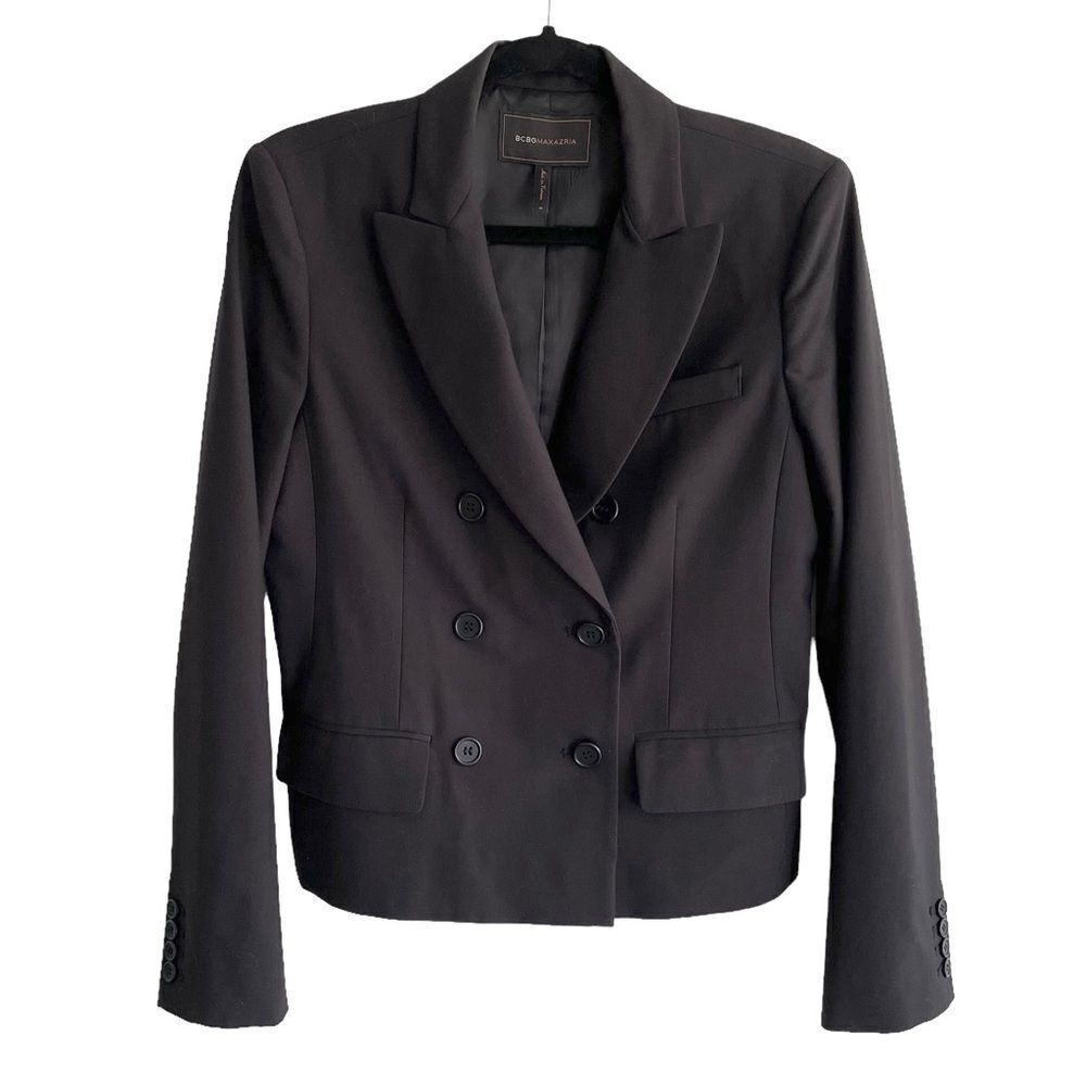 BCBGMAXAZRIA Double Breasted Cropped Blazer Jacket Black M